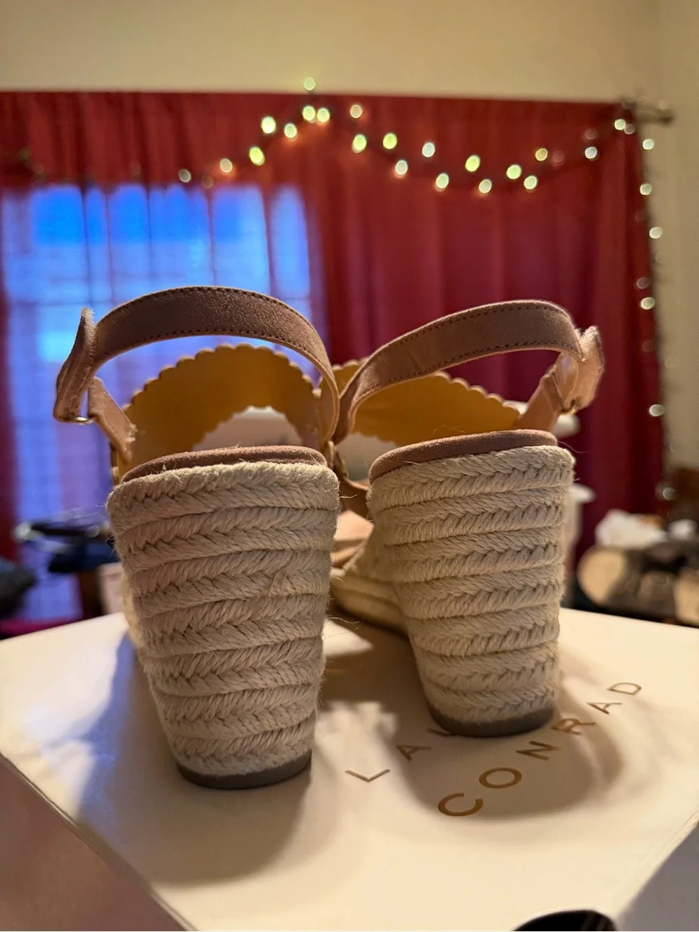 LC Lauren Conrad Scalloped Blush Suede Espadrille Wedges